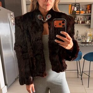 Dark Brown rabbit Fur Jacket - Women's Luxe Short Coat